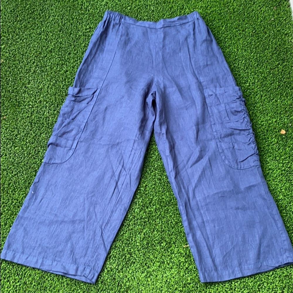 Camille & Co Navy blue linen wide leg pants